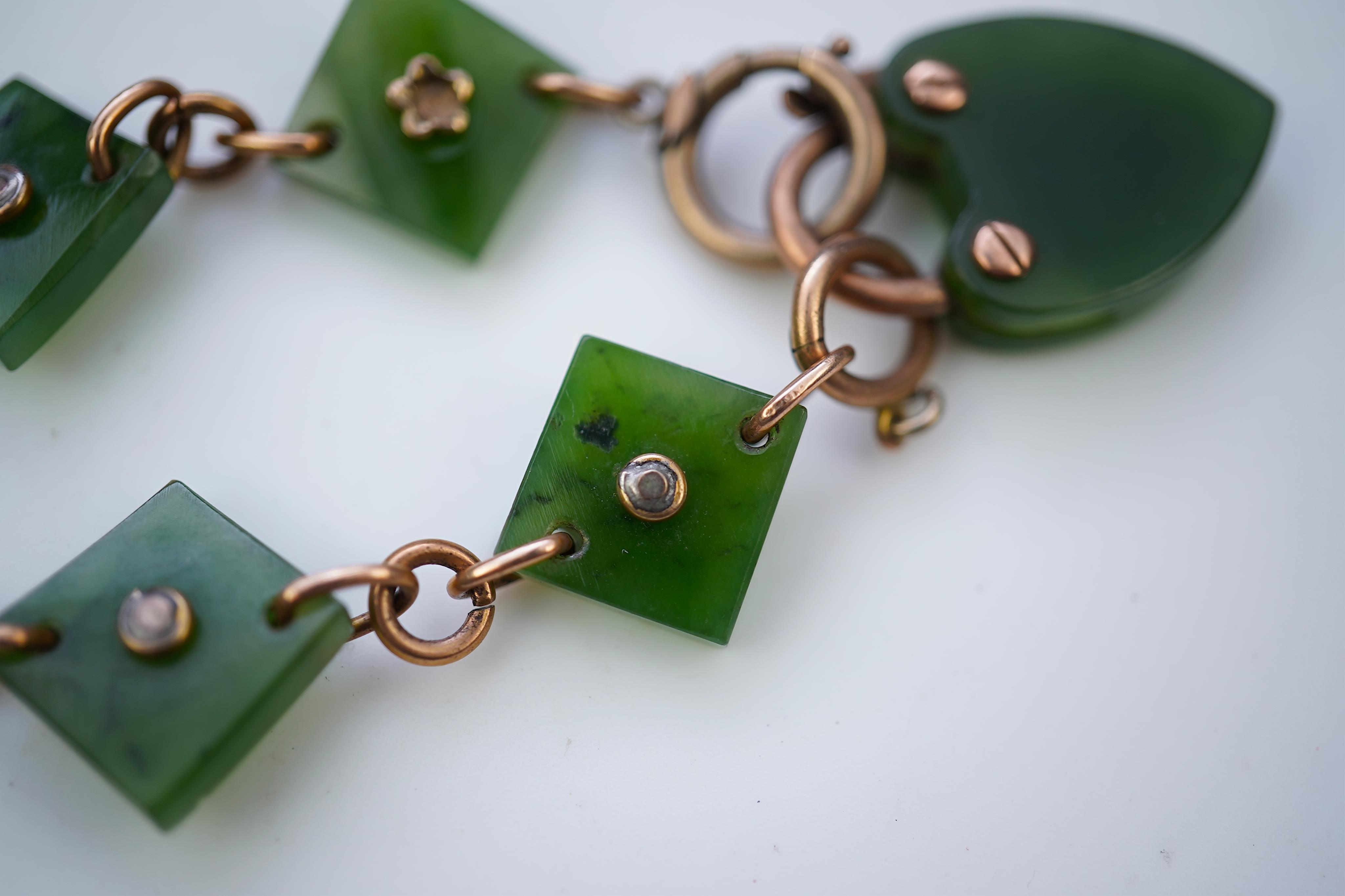 A nephrite and seed pearl bracelet, circa 1900